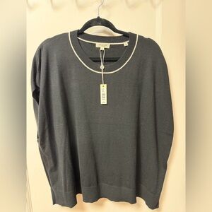 Max Studio Black Sweater with Cream Trim
